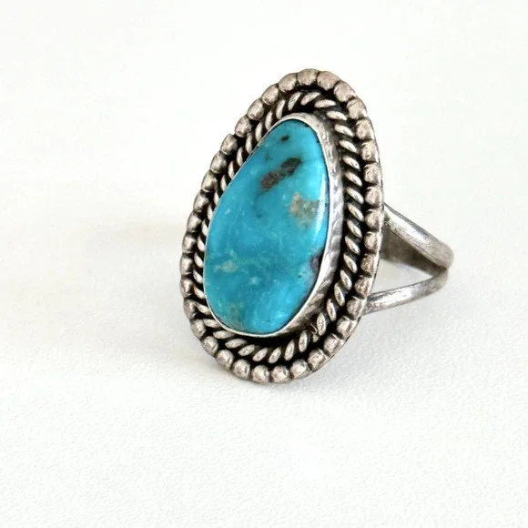 Vintage 925 Sterling Silver Turquoise Large Southwestern Tall Band Ring Size 8